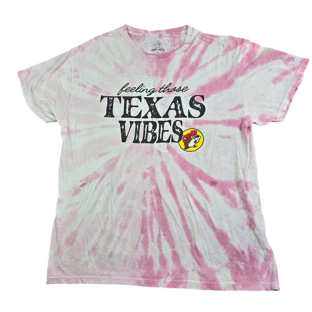 Buc-ee's Tie Dye T-Shirt Distressed Women's Large Pink Feeling Those Texas Vibes